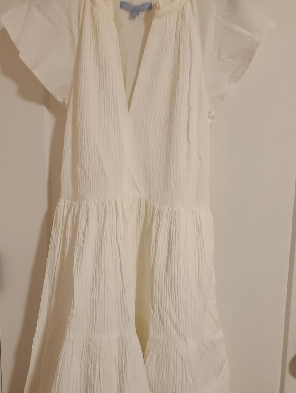 ANTONIO MELANI White Textured Tiered V-Neck Above Knee Dress